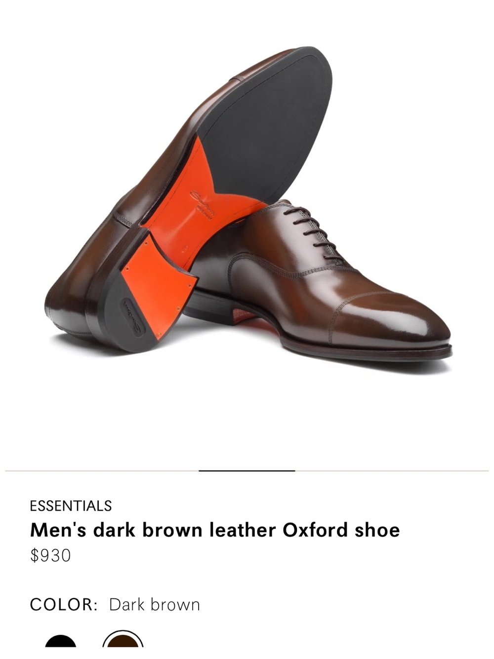 Santoni Dark Brown Leather Cap-Toe Oxford with Orange Sole Accents